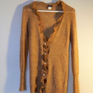 V Neck Ruffle Cardigan J Crew Tan XS